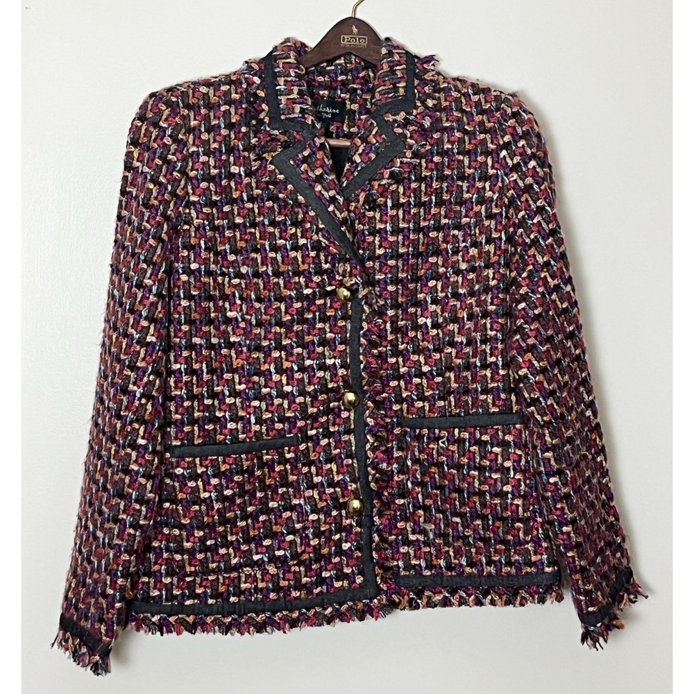 Vintage Tweed Blazer Women's Large Multicolor Romantic‎ Academia French Girly